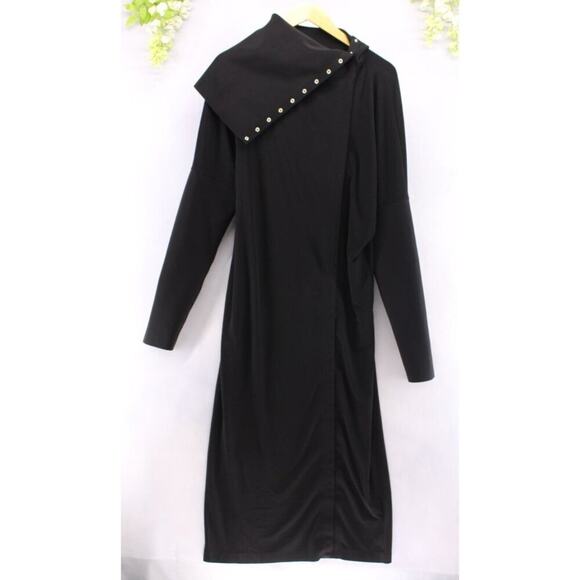 Norma Kamali Bonded Oversized Side Snap Midcalf Black Jacket Sz M - Picture 2 of 9